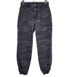 Express Cropped Straight Pant Womens 2 Gray Camo High Rise Cinched Jogger Cuff